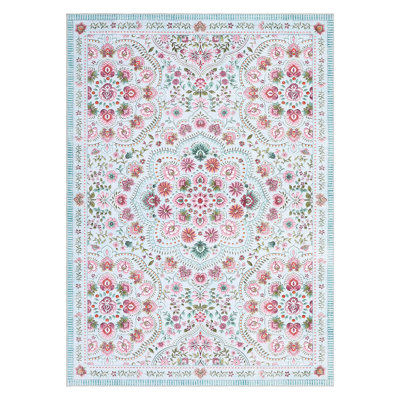 Washable Floral 10x13 Area Rugs for Living Room Farmhouse Non Slip Bedroom Rug for Nursery Playroom Dining Room Rugs Light Blue