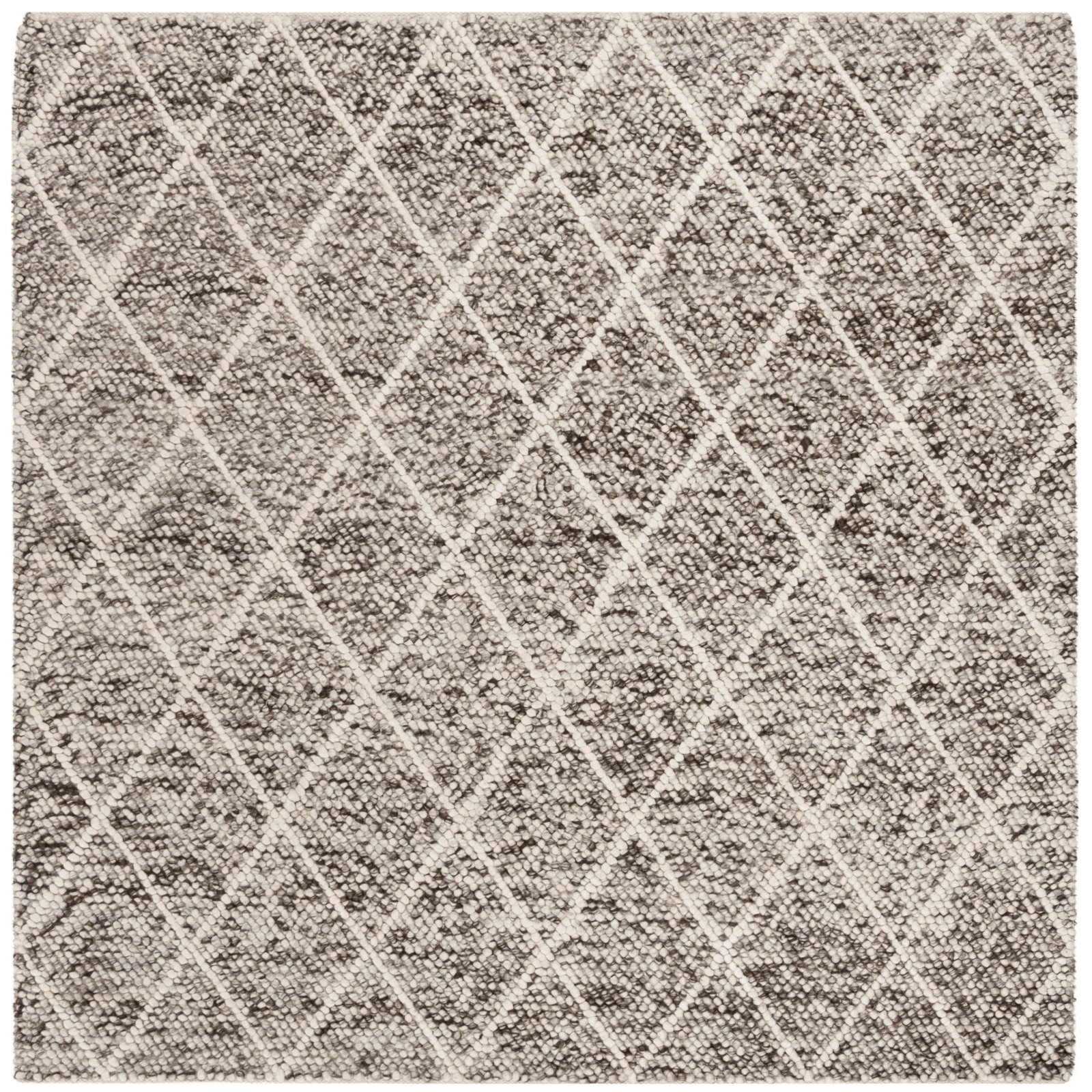 Huberty Brown Gray Hand-Woven Geometric Rug, Square 6'