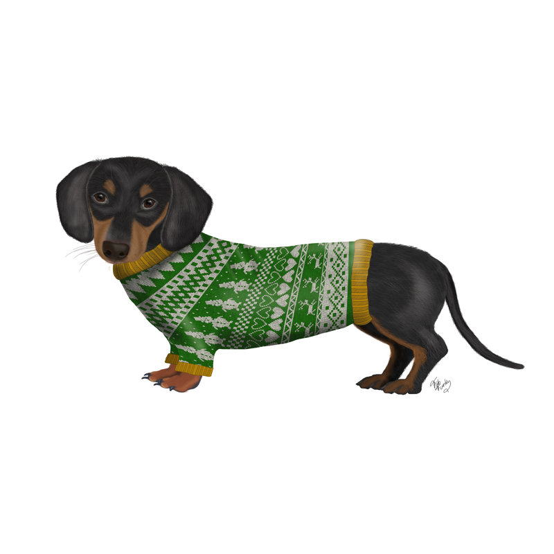 Christmas Des Dachshund And Christmas Sweater by Fab Funky - Wrapped Canvas Print, 20cm H x 30cm W