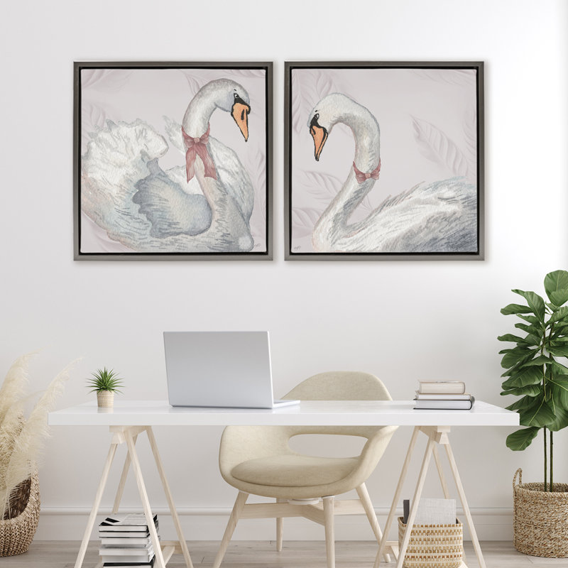 Ensemble de cadres flottants 2 pièces Classic & Elegant Swans, design par Elizabeth Medley, H 25 po x l 25 po