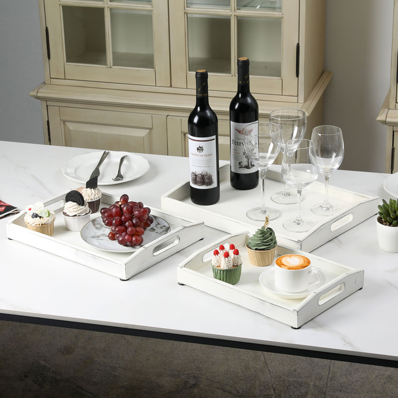 3 Piece Serving Tray Set, White