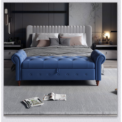 Élégant banc de lit en tissu touffeté de 63 pouces avec beaucoup de rangement, parfait pour le confort et l'organisation dans n'importe quelle chambre à coucher.