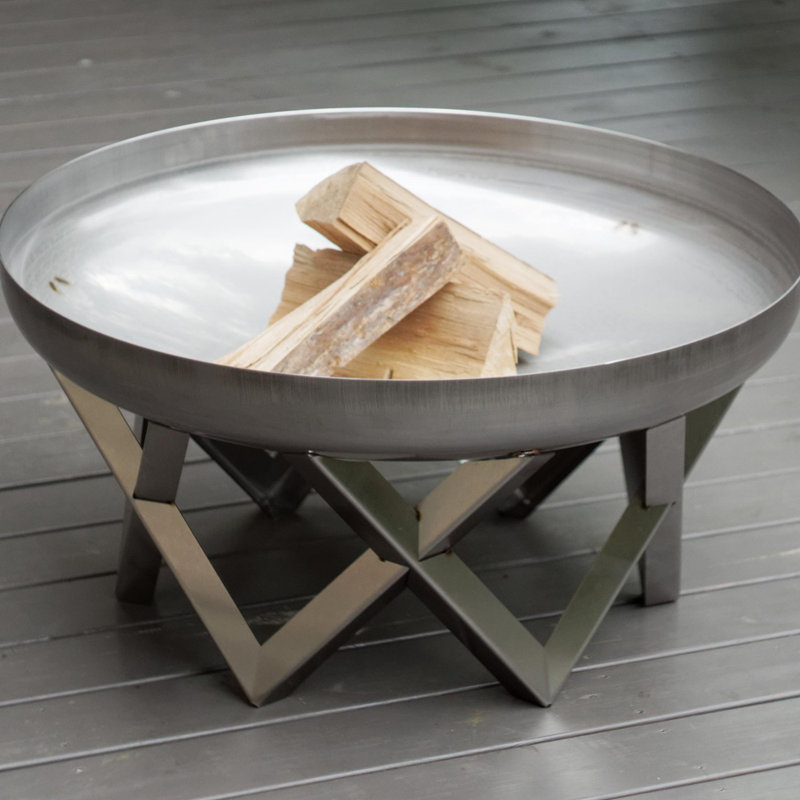 Round Steel Fire Pit, 36cm H x 63cm W x 63cm D, Silver