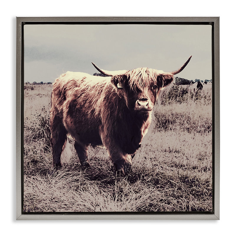 Farm Cattle Rustic Vintage Styling Framed Floater Canvas Wall Art by SD Graphics Studio, Luster Gray Floater Frame