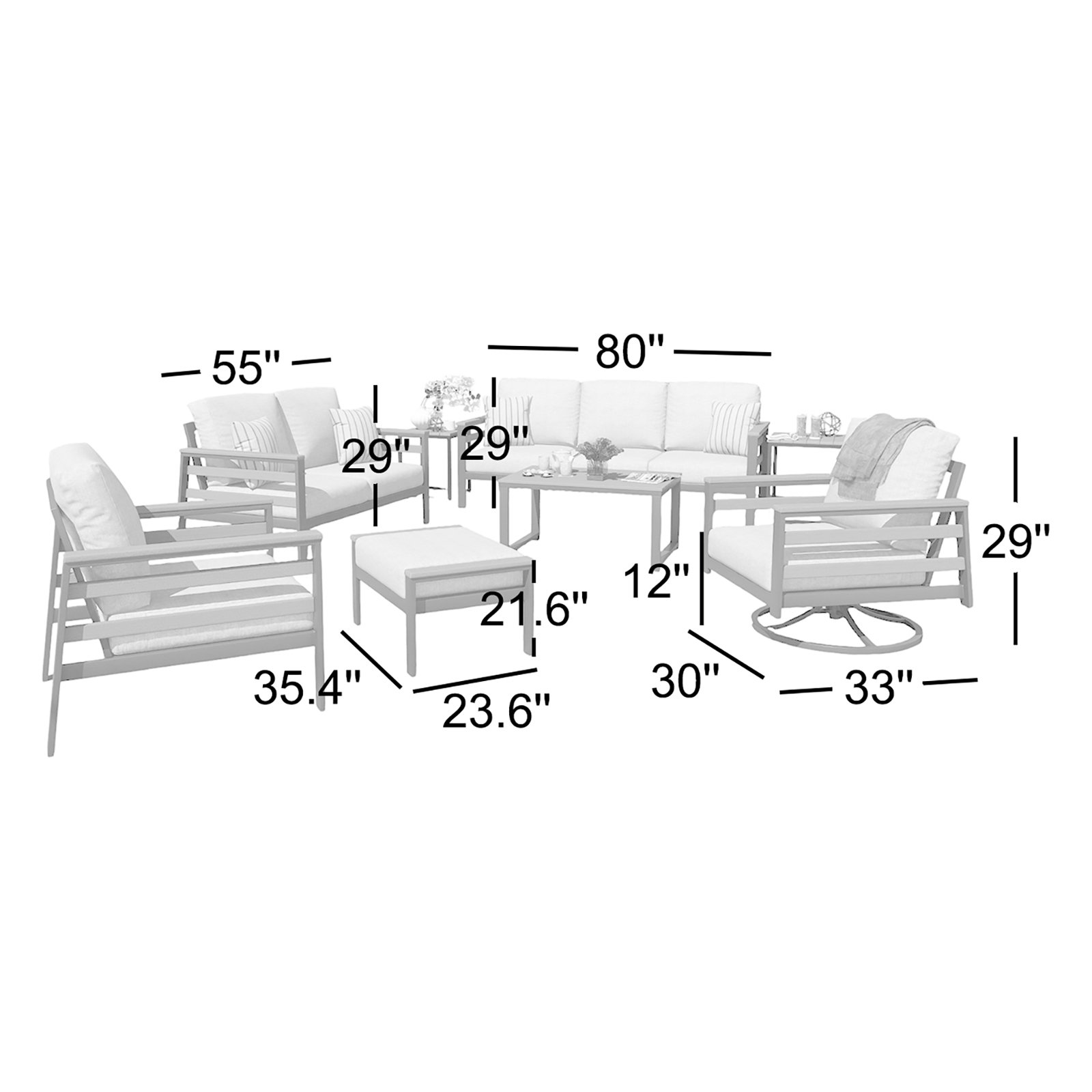 Townsend 8 Piece Outdoor Conversation Set with Sunbrella® Cushions, Canvas Black, Brown