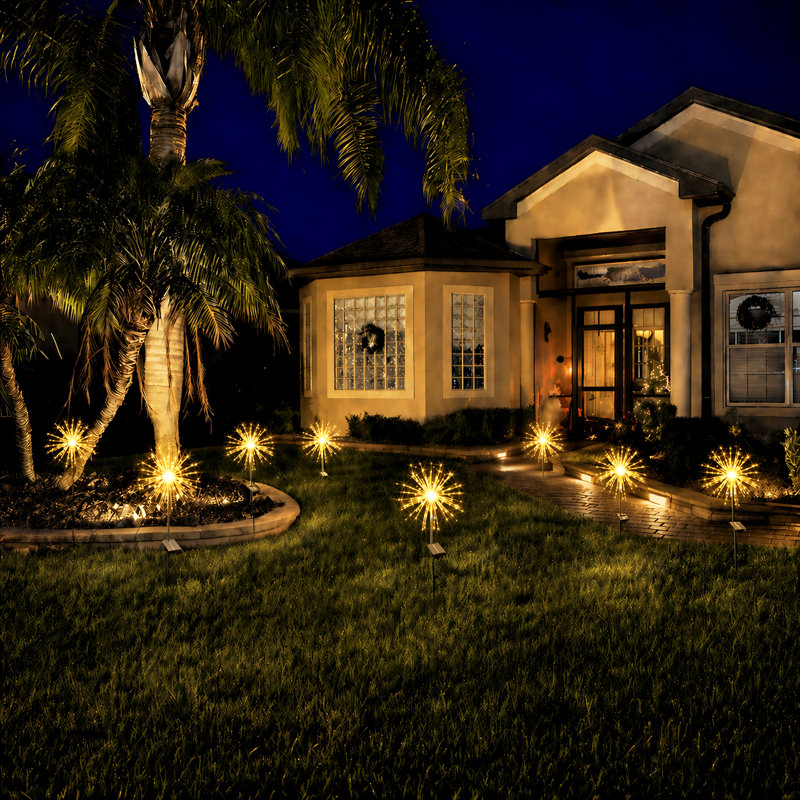 8 Modes Solar Firework Lights Outdoor Waterproof 120 LED Garden Landscape Light for Holiday Decor, Yellow