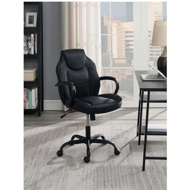 Black faux leather office chair, Black