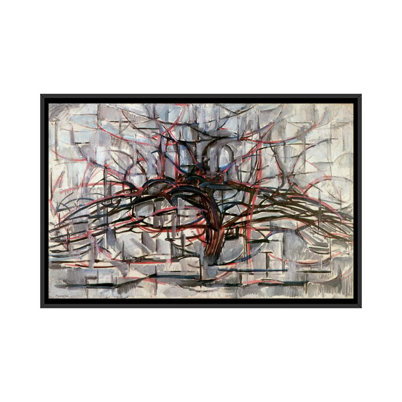 «Tree» par Piet Mondrian, reproduction d'art sur toile tendue, H 18 po x l 26 po x P 1,5 po, Toile avec cadre flottant noir
