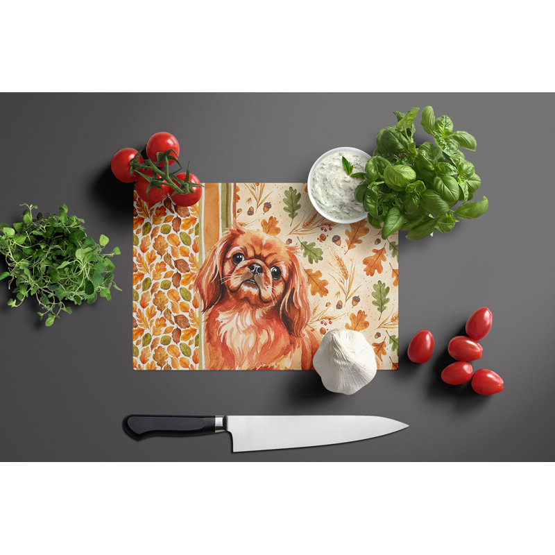 Red Pekingese Heirloom Fall Glass Cutting Board