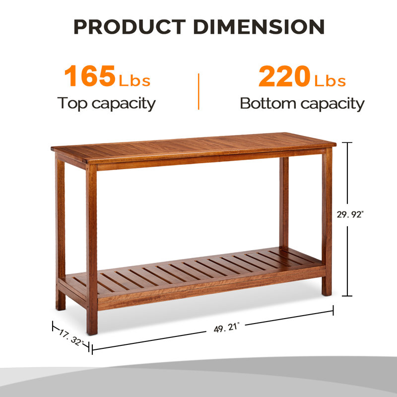 4Ft. Patio Double-Tier Wooden Console Table, Brown
