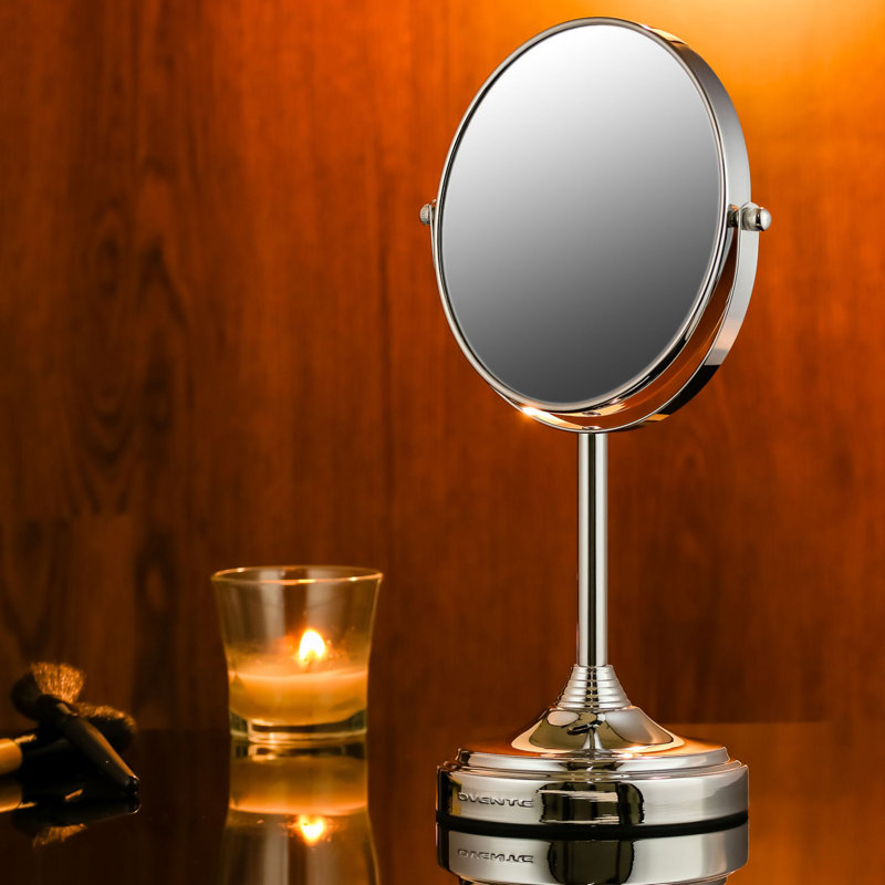 OVENTE 7'' Tabletop Makeup Mirror with 1X/7X Magnification, 360° Swivel Design and Double-Sided Free-Standing Vanity Mirror Perfect for Dresser, Bedroom and Office Desk, Polished Chrome MNLCT70CH1X7X