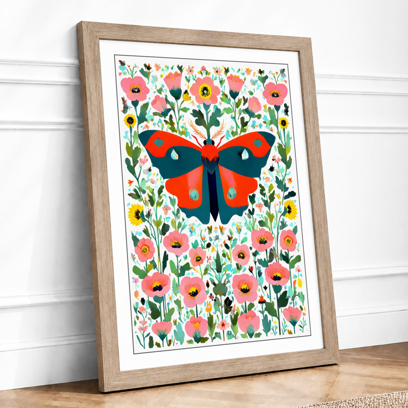 Butterfly Among Blooms Boho - Print, A3 - 42.0 x 29.7 cm, Oak