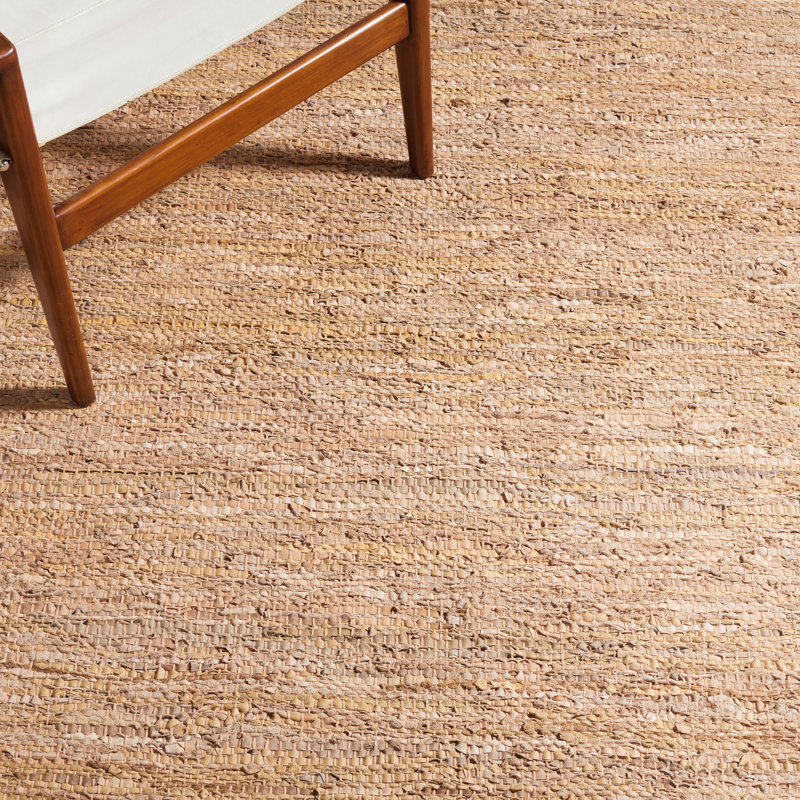 Vintage Leather Flat Weave Recycled Leather/Cotton Solid Color Rug in Brown, Square 7'