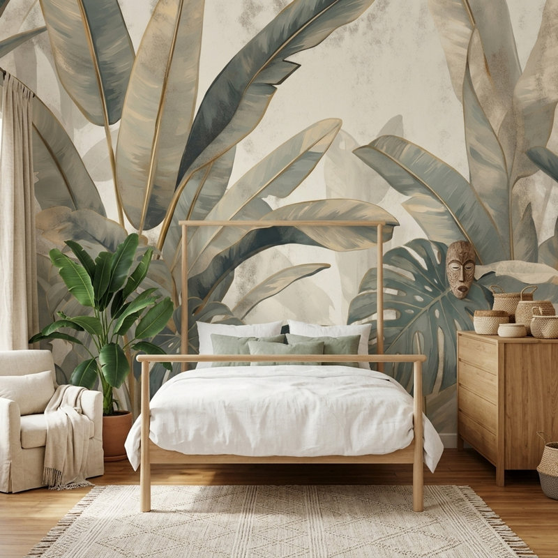 Papier peint feuilles tropicales Monstera Banana Leaf, 160 po x 108 po, Peler et coller
