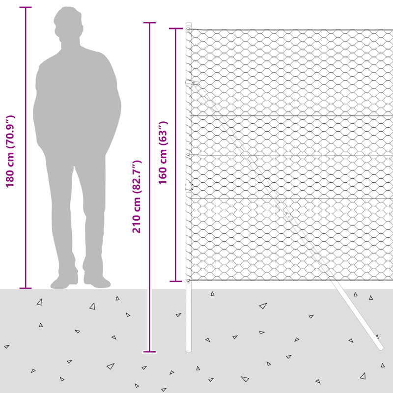 Vidaxl Hexagon Fence Steel, Grey, 160cm H x 1000cm W
