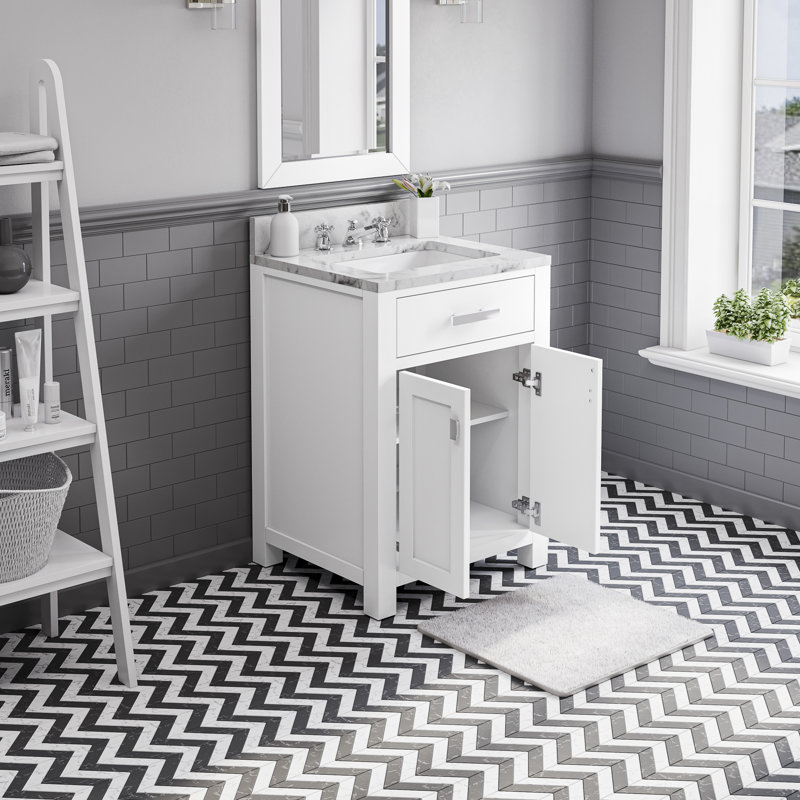 Ensemble de meuble-lavabo simple 24 po Minnetrista, Blanc pur, Chrome chrome