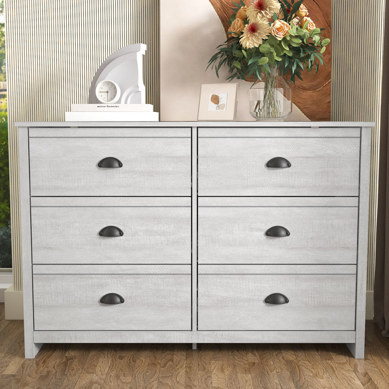 Bhure 46" W 6 Drawer Dresser, Dusty Gray Oak
