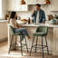 Fabric Upholstered Bar Stools with Spring and Footrest-353470325