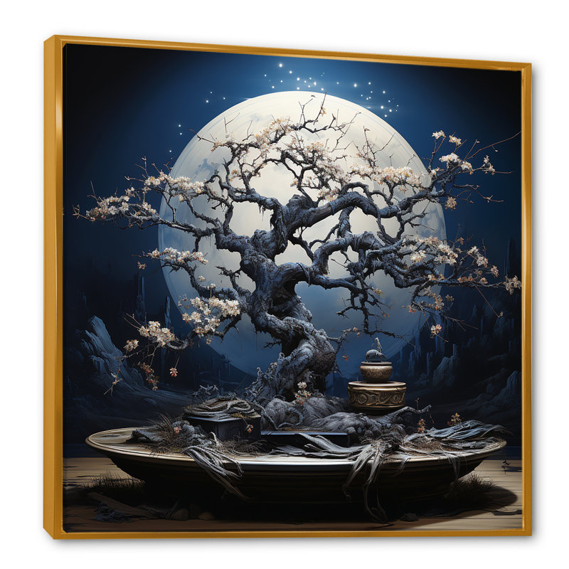 «White Bonsai Serenade 1», art mural blanc, H 30 po x l 30 po, Or