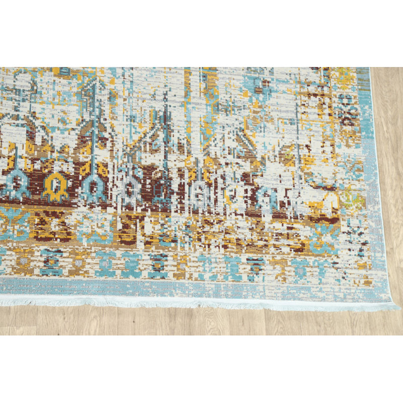 Tapis oriental beige / bleu / jaune, Tapis de couloir beige