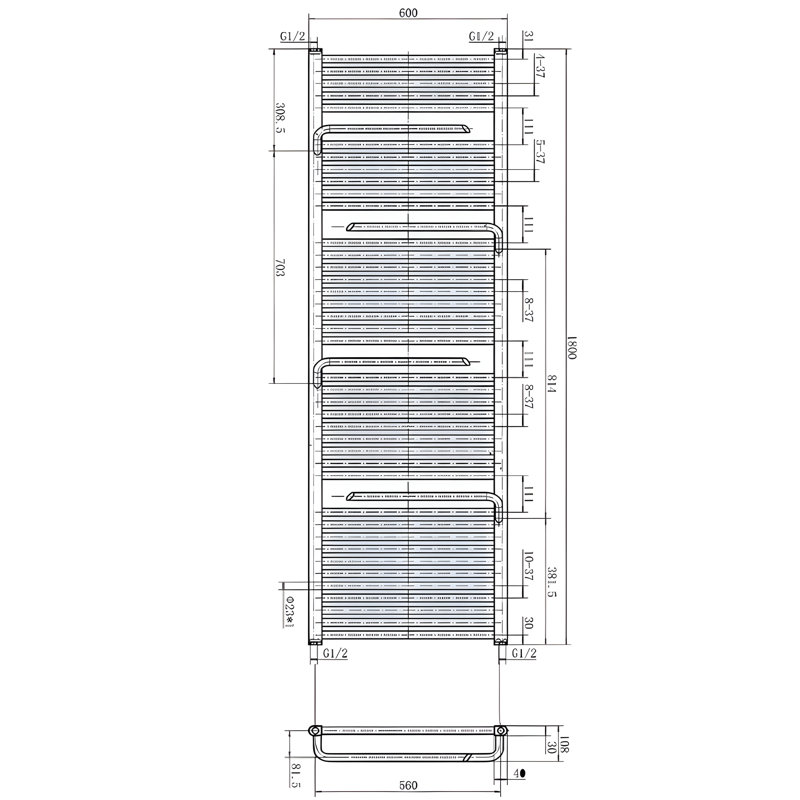 Designer Towel Rail Heated Towel Rails, 151cm H x 55cm W x 10.8cm D