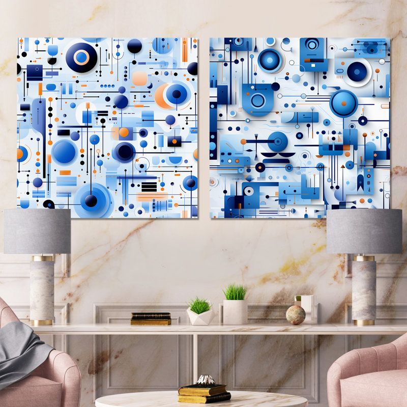 Ensemble de salon mural Crescentina - formes abstraites, ensemble de 2, Toile tendue, H 16 po x l 33 po x P 1 po