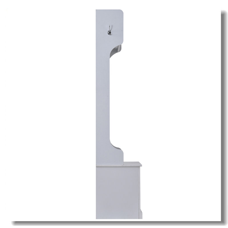 White Solid Wood Hall Tree with Storage and Hooks