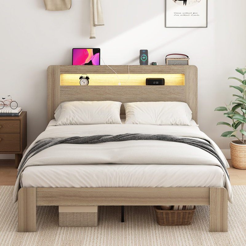 Queen Size Wood Platform Bed Frame, Antique Dark Gray, Queen