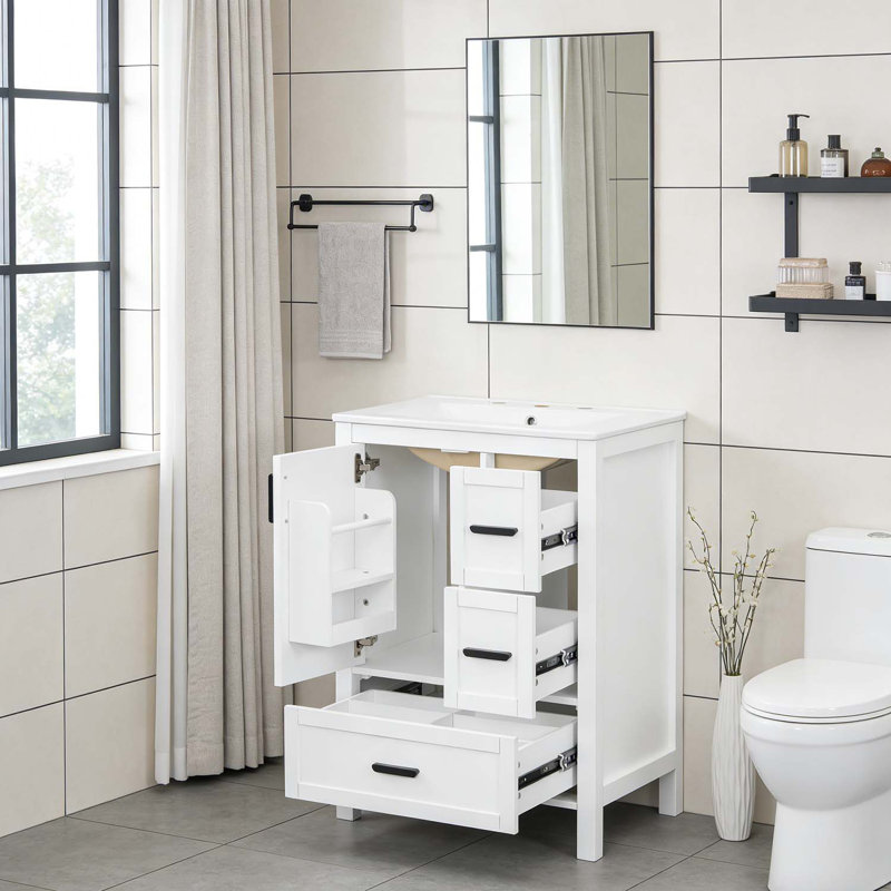 Meuble-lavabo de 24 po avec lavabo en céramique, Blanc