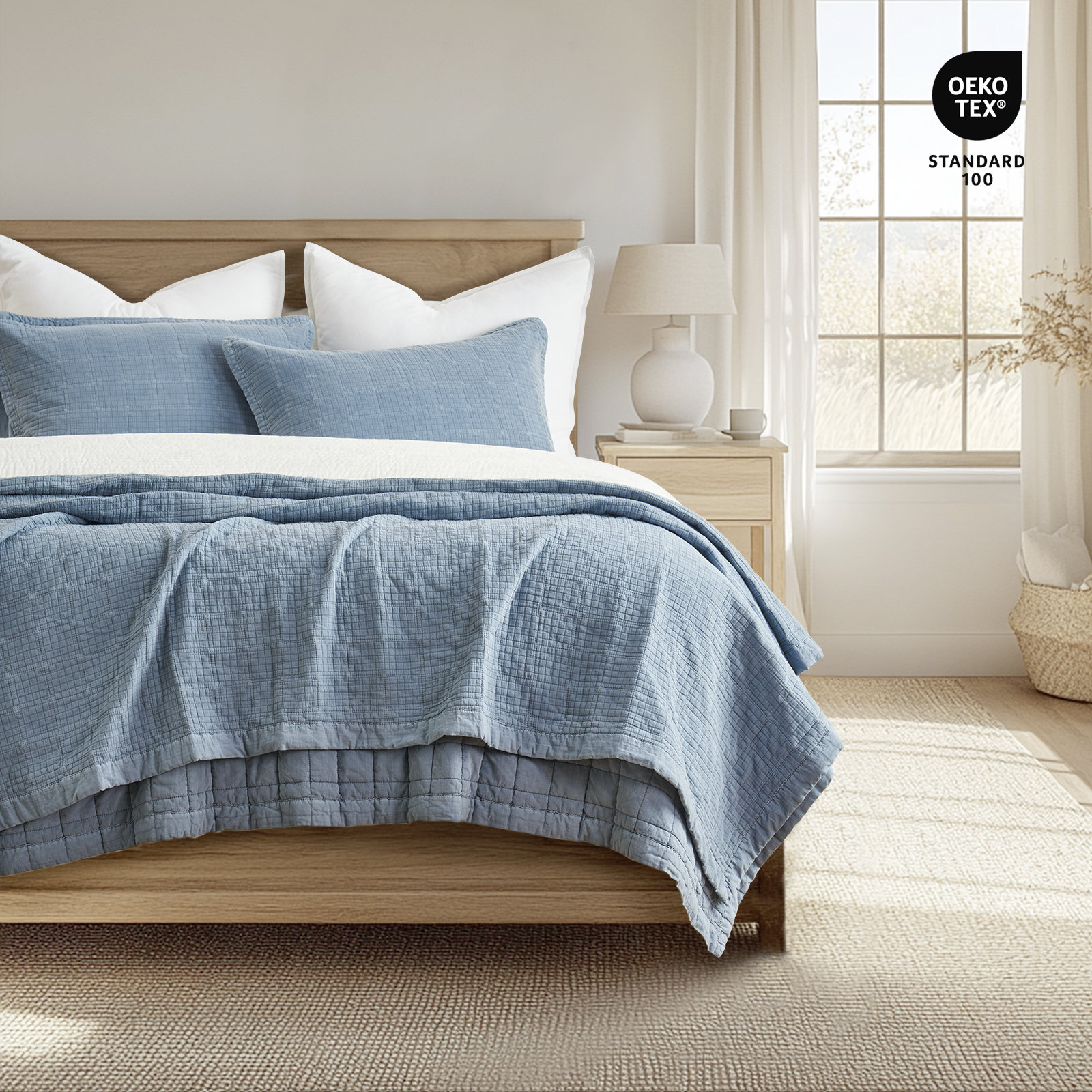 Crinkle Cotton Quilt Set, Sonoma Blue, King Quilt + 2 King Shams