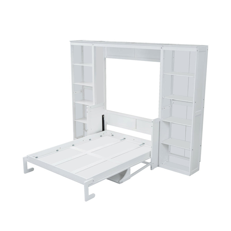 Lit double avec bureau et bibliothèque, blanc - Durable à long terme et économiseur d'espace