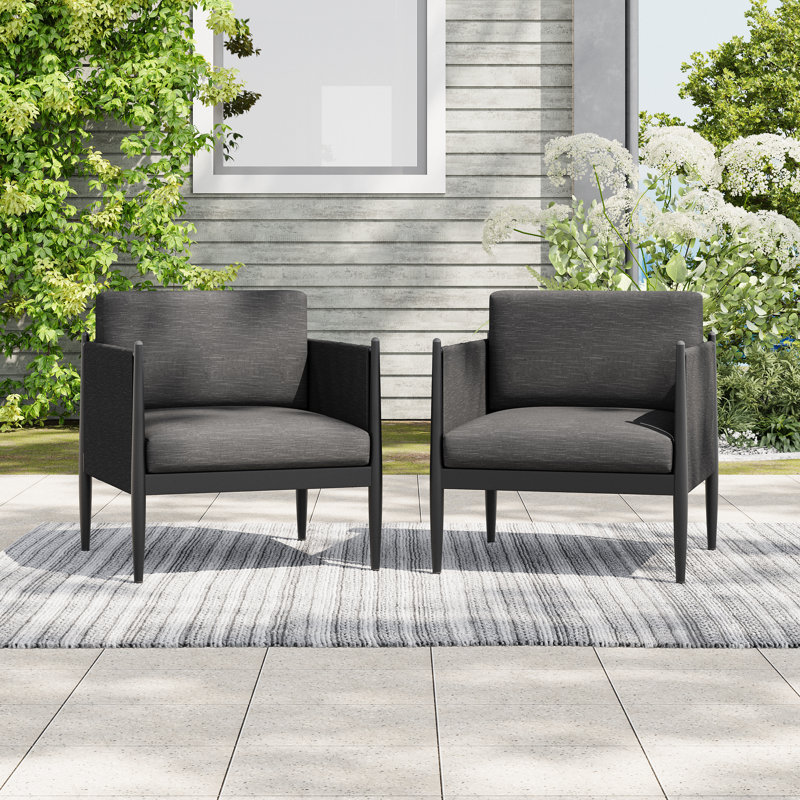 Outdoor Patio 2Pcs Black Aluminum Club Chair (73761.00Blkmp2)