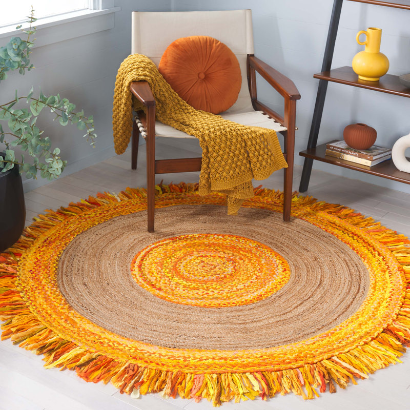 Knowles Hand Woven Cotton/Jute Rug in Gold/Natural, Round 5'