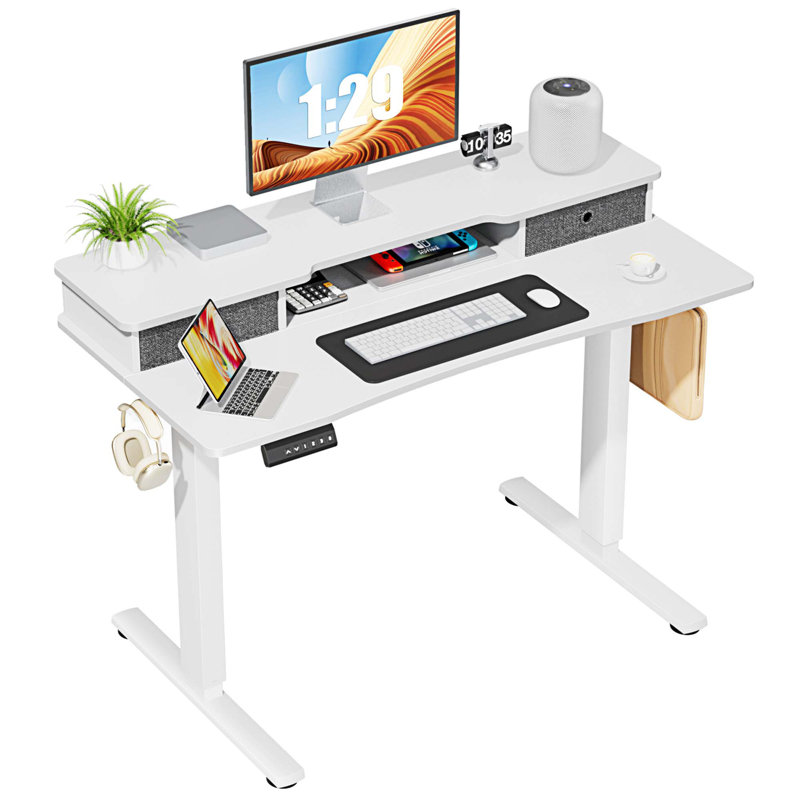 Bureau debout à hauteur ajustable Marzena, H 52 po x l 48 po x P 23 po, Blanc / blanc