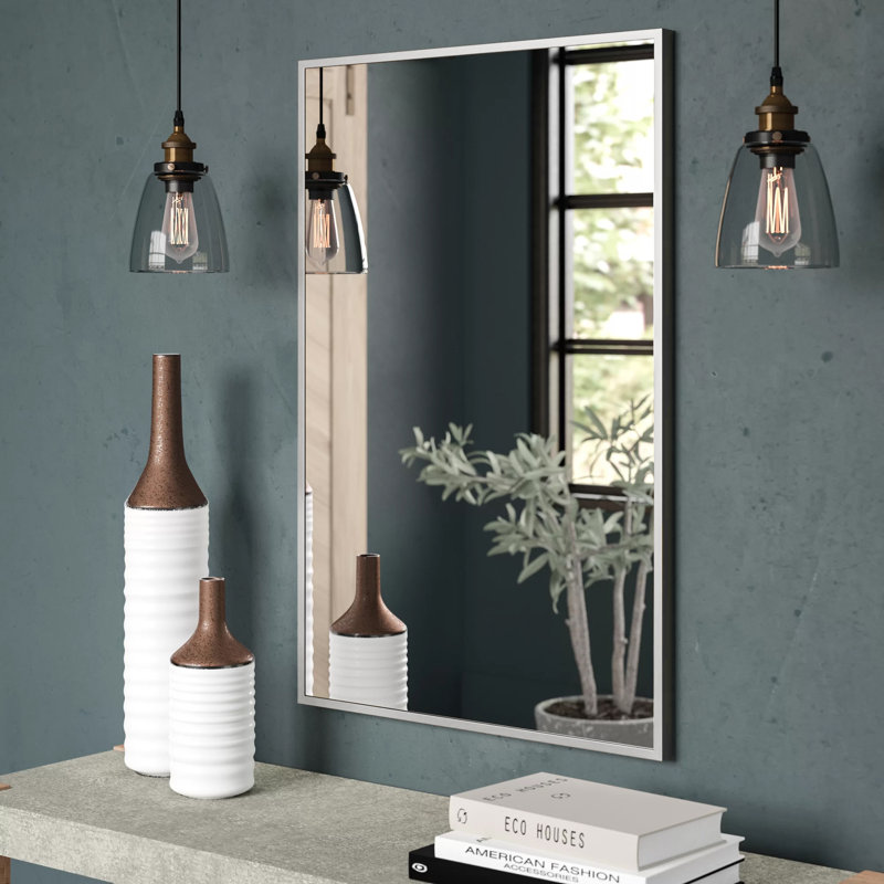 Metal Flat Wall Mirror, Brushed Nickel
