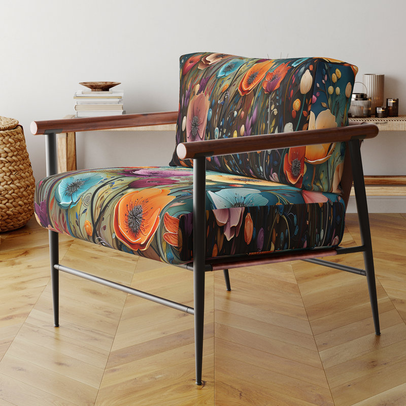 Fauteuil décoratif rembourré Floral, Noir