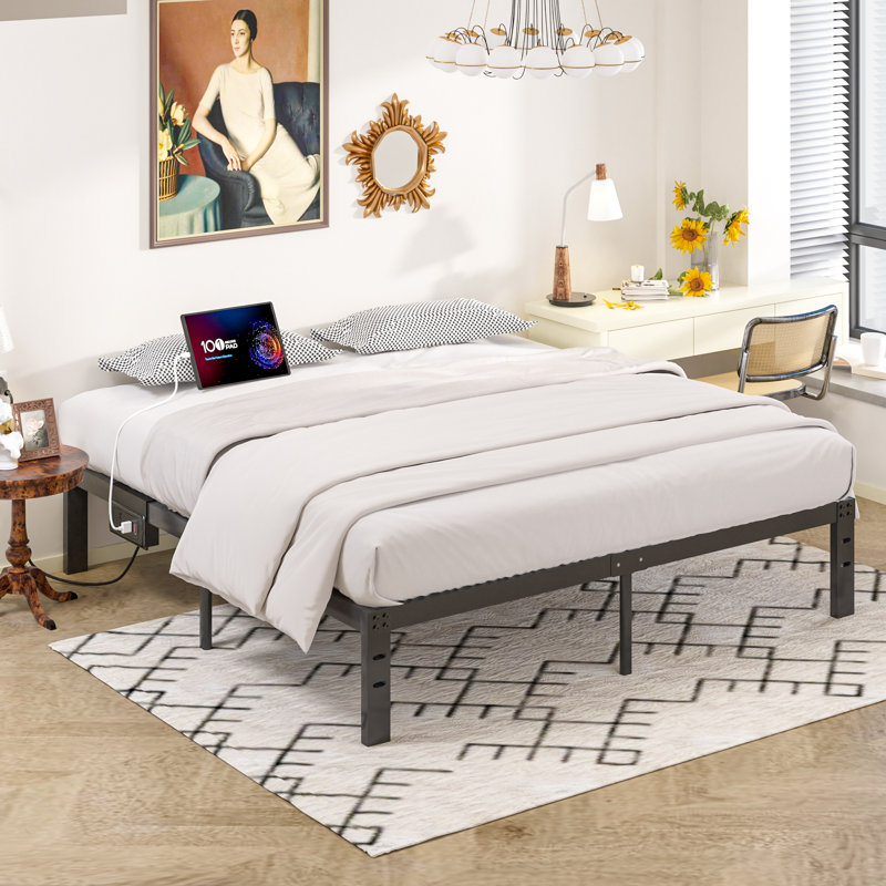Platform BedWith USB Charging Station, 14 Inch High Heavy Duty Metal Platform, 12.6" Storage Beneath Bed, Full