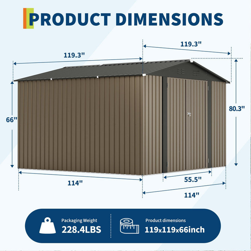 10 x 10 FT Metal Storage Shed with Lockable Door, All-Weather Garden Tool Shed, Gable Roof Outdoor Storage Unit for Bikes, Lawn Mowers & Patio Supplies