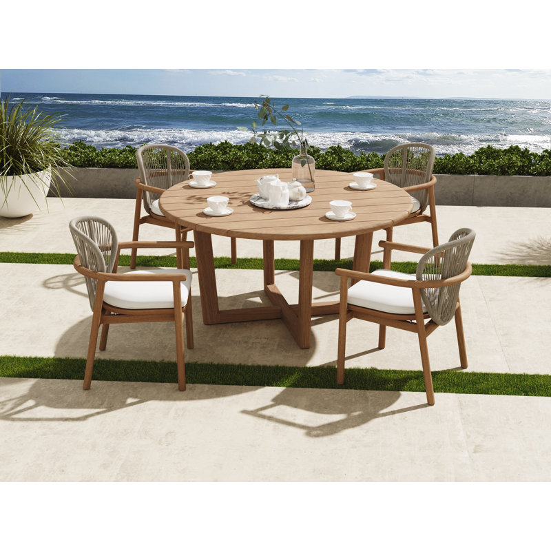 4 Seats 5 Pcs Grade-A Teak Wood Dining Set: 60" Sema Round Table And 4 Fensee Arm Chairs #11FN3404, 4