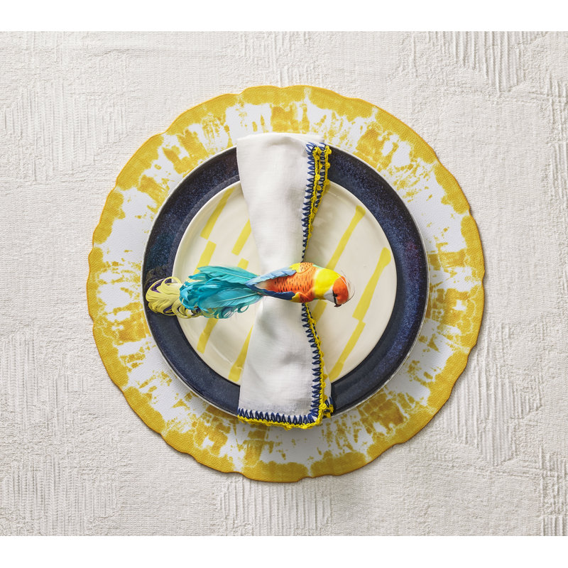 Knot Edge Linen Napkin, Blue/Yellow/White