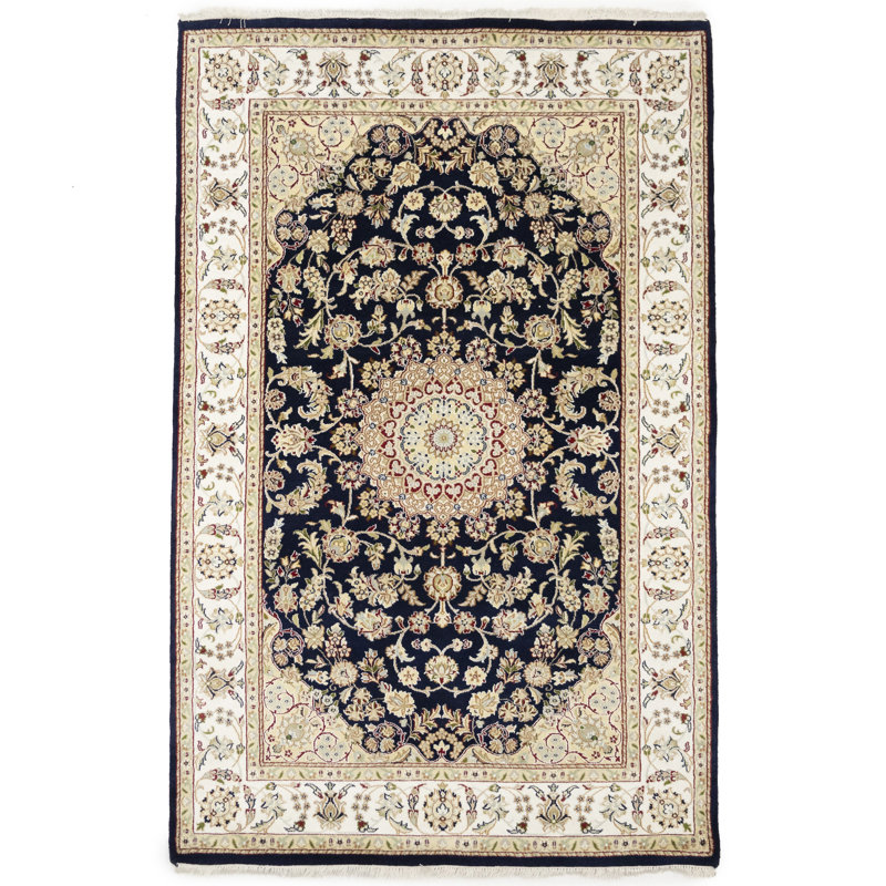 Tapis oriental noir traditionnel à motif floral indo-nain 5 x 8, Rectangle 5' x 8'