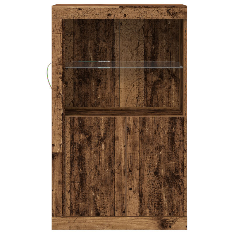 Side Cabinet with LED Lights Storage Sideboard Cupboard Engineered Wood, Old Wood