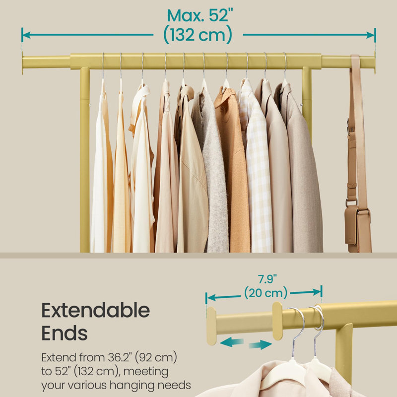 132 cm Rolling Clothes Rack, Pale Gold