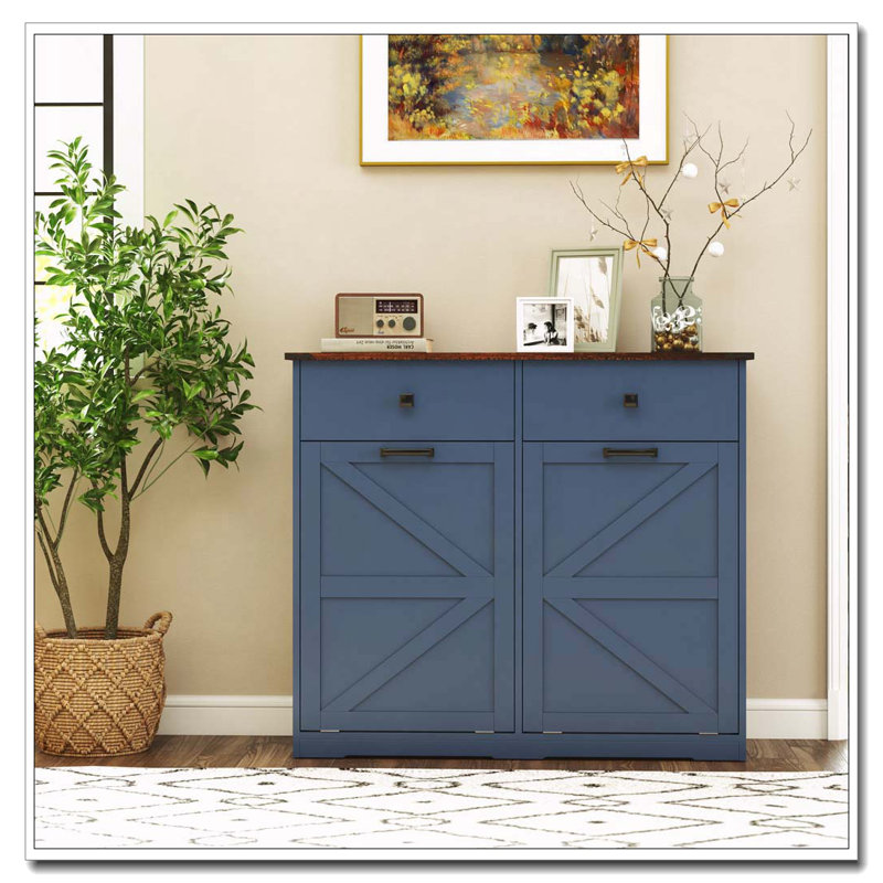 Armoire de tri de lessive, poubelle basculante, Bleu marine antique