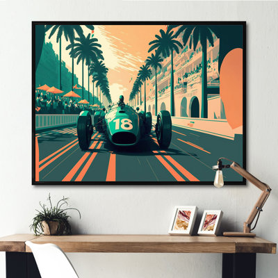«Retro Race Car In Tropical Street Race I», reproduction sur toile