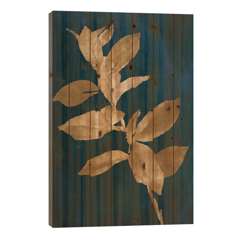Feuilles d'or sur bleu marine IV, H 40 po x l 26 po x P 1,5 po