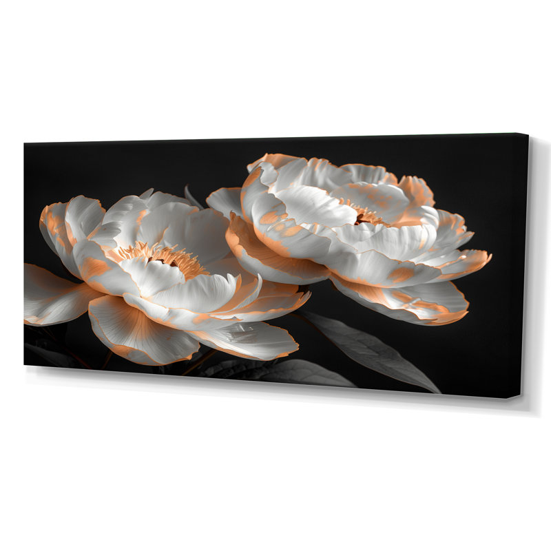 White Peach Glamour Luxury Pivoines II - pivoines, art mural, Toile tendue, H 12 po x l 20 po
