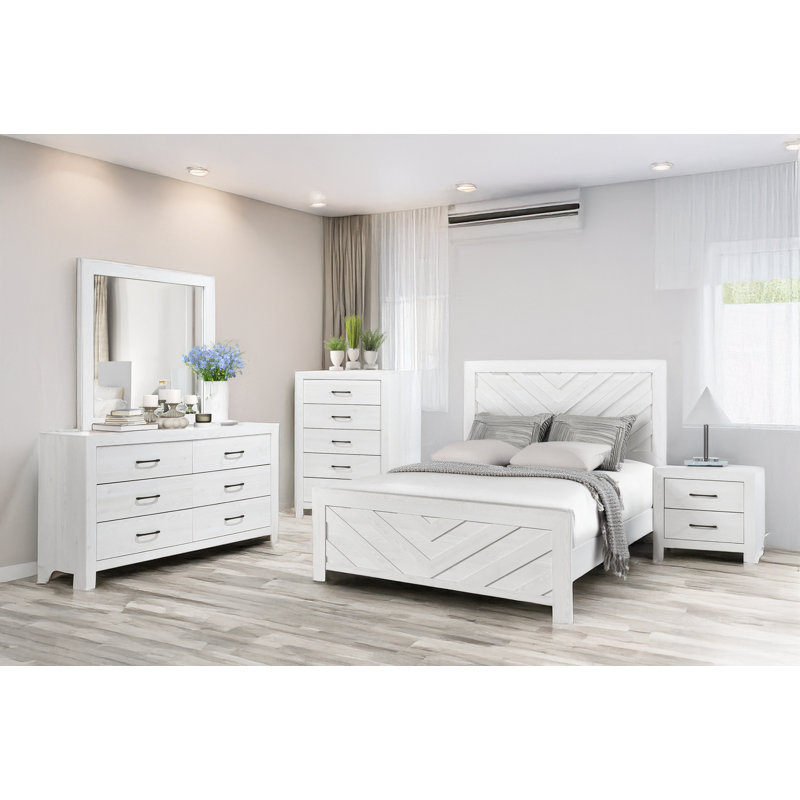 Ensemble de chambre à coucher Sibby, Grand, Blanc rustique