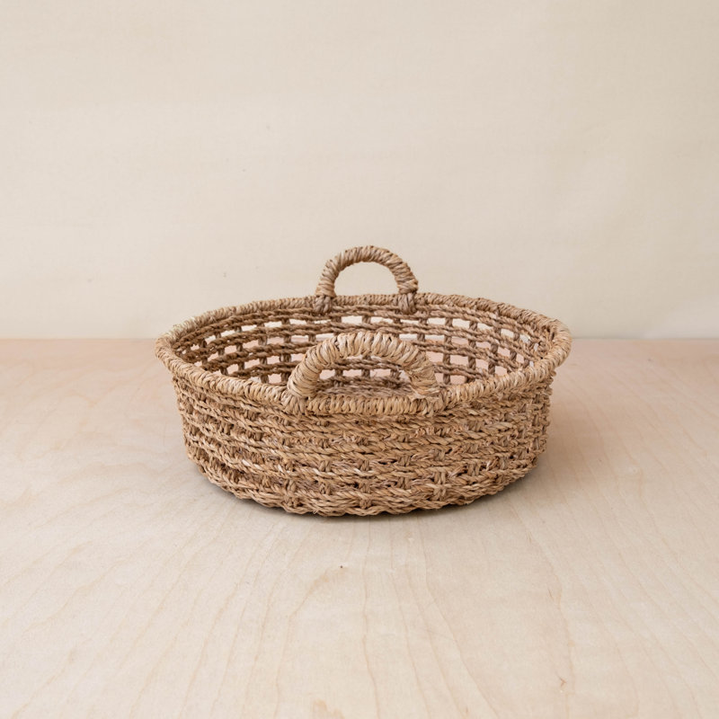 Open Weave Round Tray with Handles