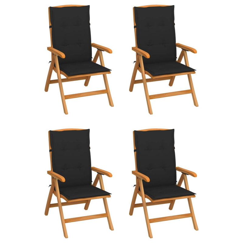 Chaise de patio pliante en teck avec coussin Espindola, Noir